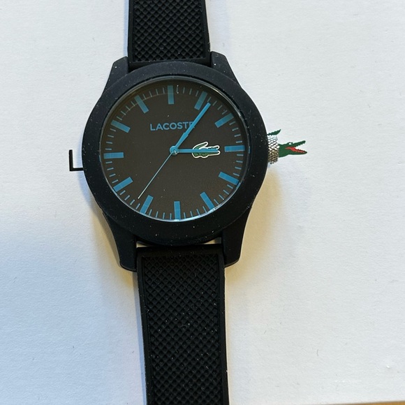 Lacoste Watch With 43mm Black Face & Black Silicone Band